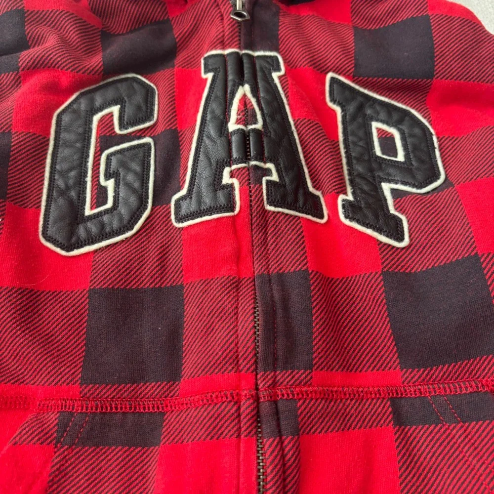 Gap Kids Boys Red Black Buffalo Plaid Sherpa Lined Full Zip Hoodie Size M 8